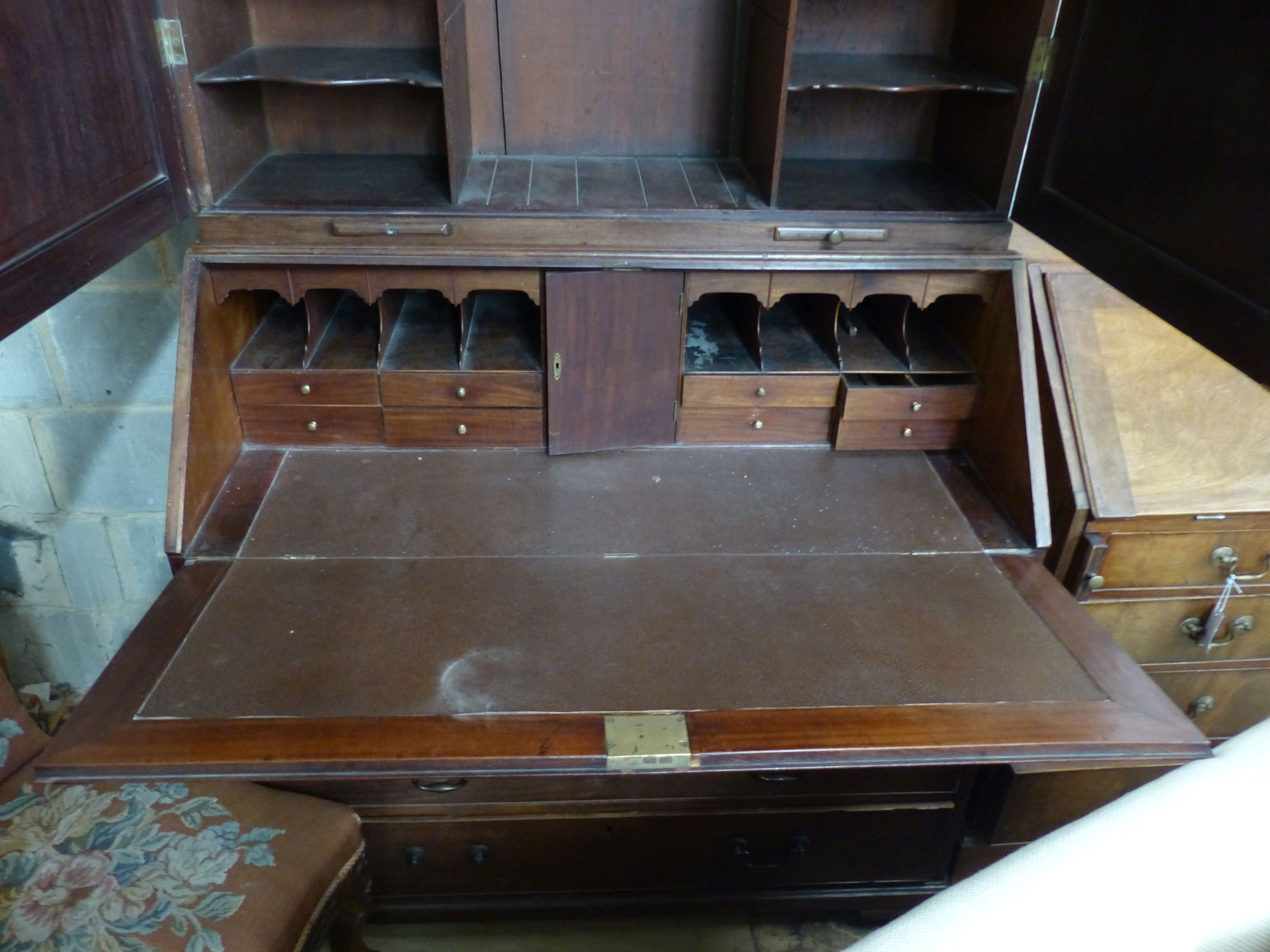 A George III mahogany bureau cabinet, length 111cm, depth 58cm, height 217cm